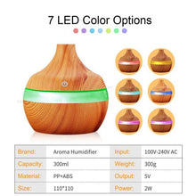 Load image into Gallery viewer, EJOAI 300ml USB Wood Grain Essential Oil Aroma Diffuser Electric Aromatherapy Mist Maker with 7 Color LED Lights for Home Office